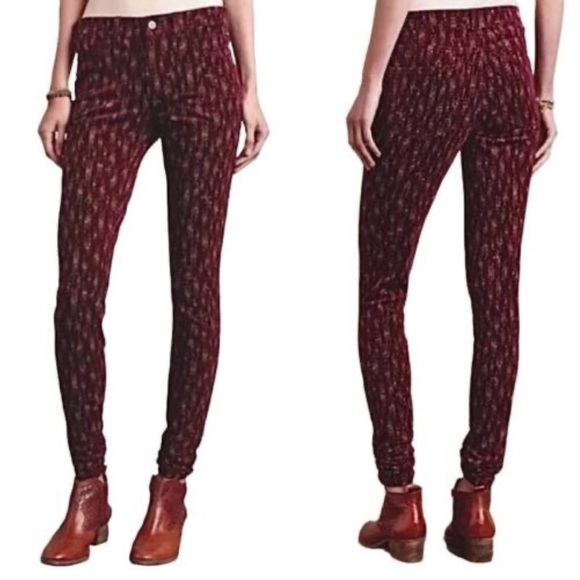 🌻Anthropologie {Pilcro} The Serif Printed Corduroy  Boho Jean Leggings Size 26 - Picture 3 of 11